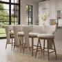 Set of 4 Beige Boucle and Solid Oak Kitchen Stools with Back - Nyla