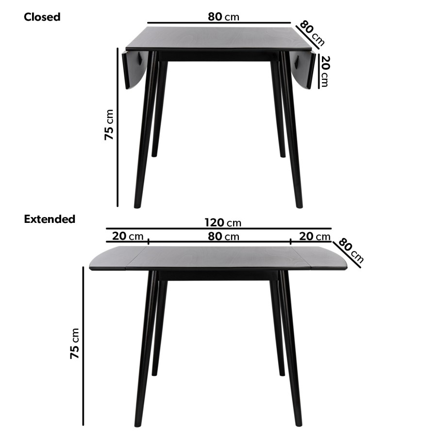 Black Wooden Drop Leaf Dining Table with 4 Spindle Dining Chairs - Olsen