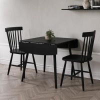 Black Wooden Drop Leaf Dining Table with 2 Spindle Dining Chairs - Olsen