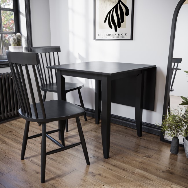 Extendable Black Wooden Drop Leaf Dining Table with 2 Spindle Dining Chairs - Olsen - Furniture123
