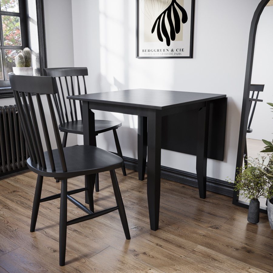 Extendable Black Wooden Drop Leaf Dining Table with 4 Spindle Dining Chairs - Olsen