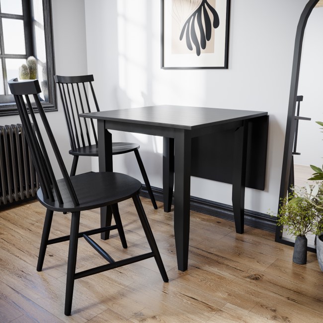 Drop Leaf Black Dining Table with 2 Black Spindle Dining Chairs Olsen Furniture123