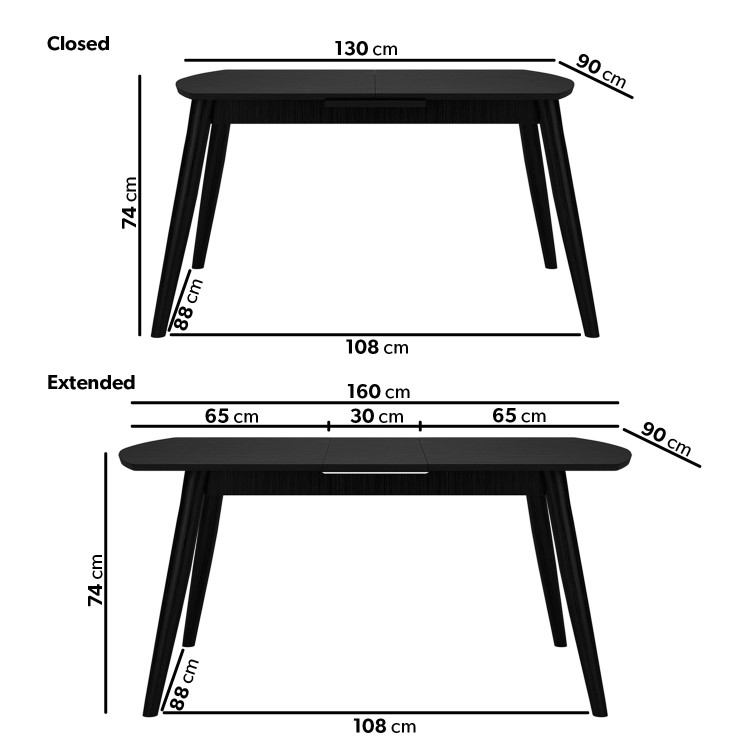 Black Extendable Dining Table Set with 4 Black Spindle Back Chairs & 2 Curved Back Chairs - Seats 6 - Olsen