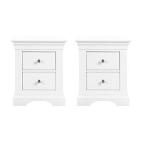 White Pair of French 2 Drawer Bedside Tables - Olivia