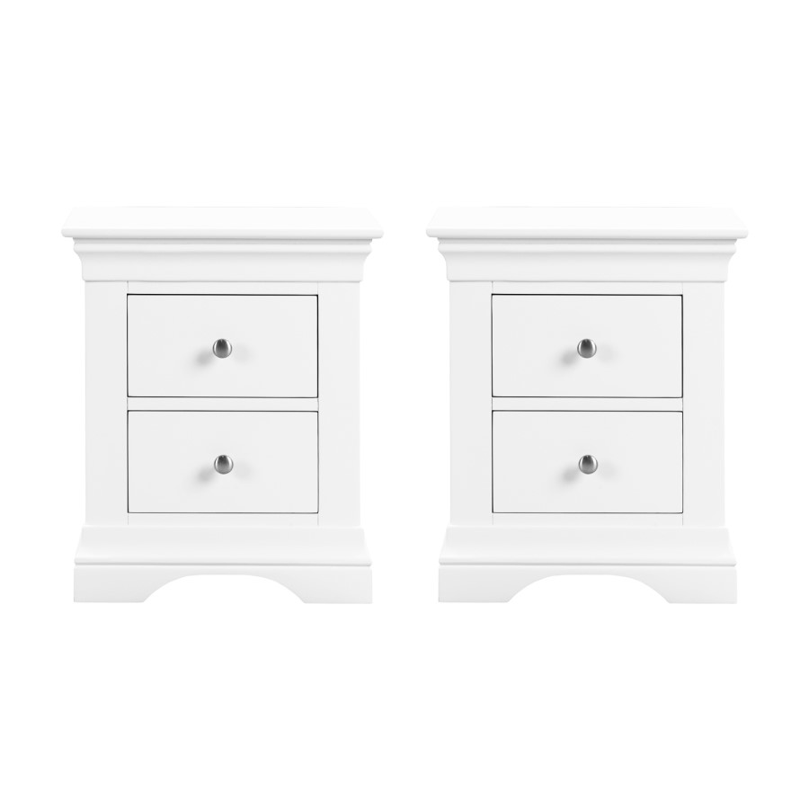 White Pair of French 2 Drawer Bedside Tables - Olivia