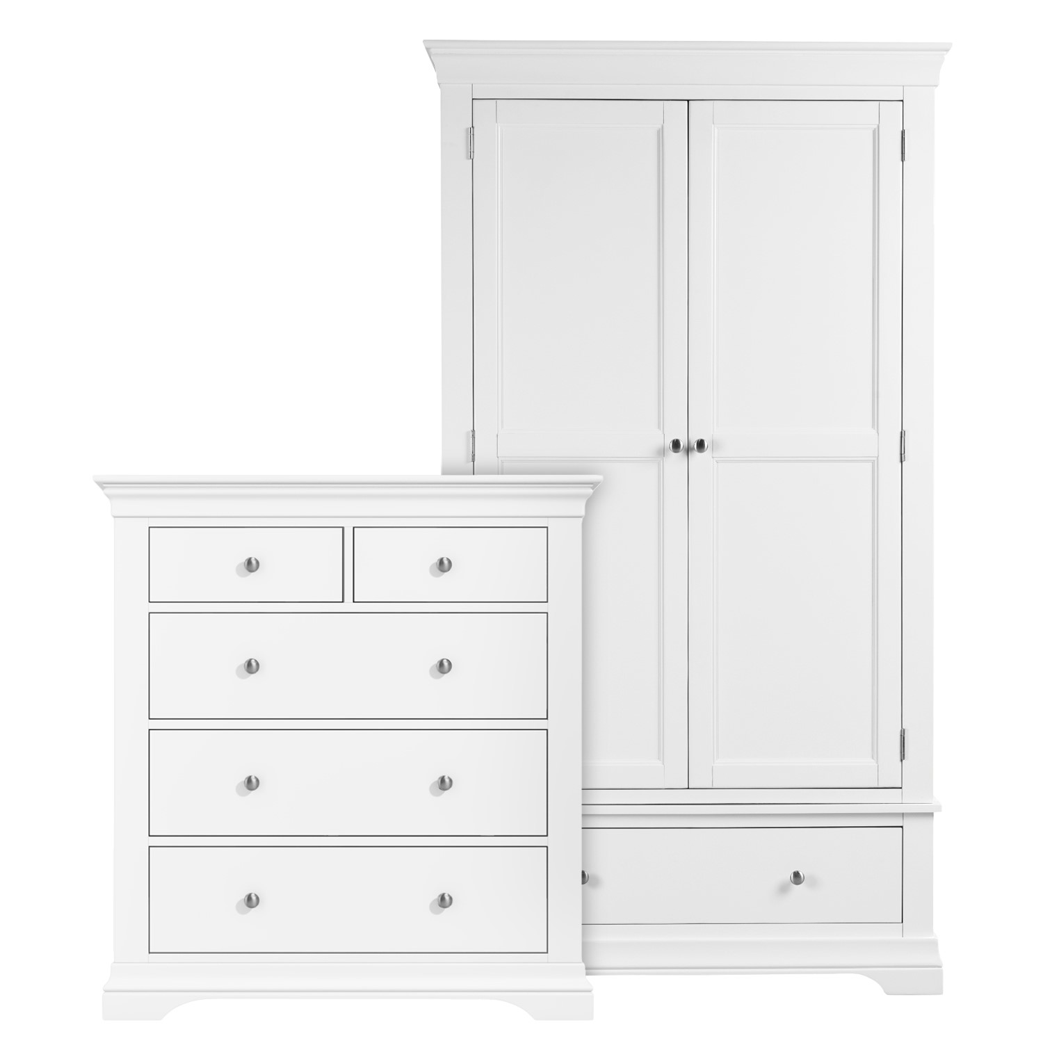 White Wardrobe and Chest of Drawers Set - Olivia - Furniture123