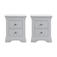 Grey Pair of French 2 Drawer Bedside Tables - Olivia