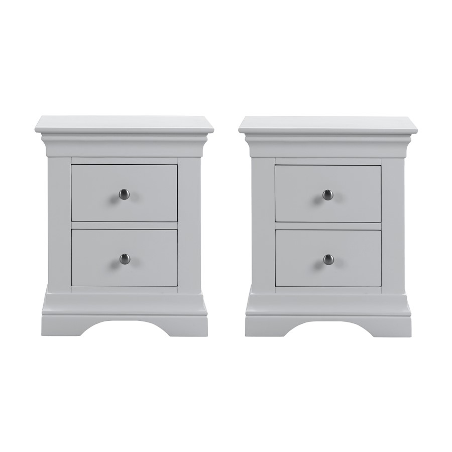 Grey Pair of French 2 Drawer Bedside Tables - Olivia
