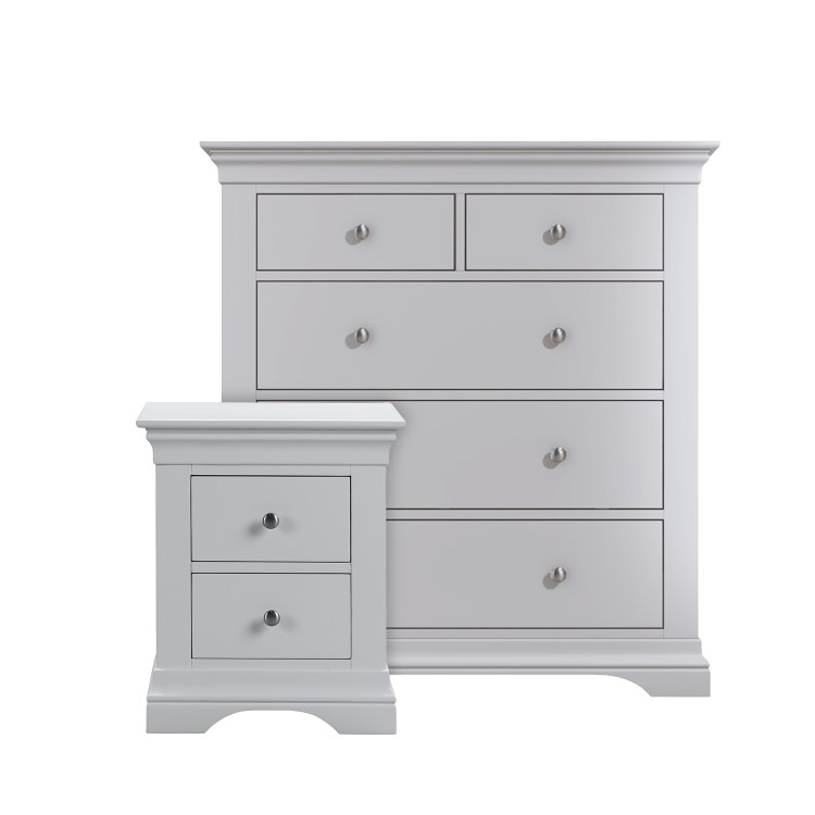 Grey Bedside Table and Chest of Drawers Set - Olivia