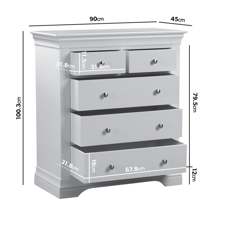 Grey Bedside Table and Chest of Drawers Set - Olivia