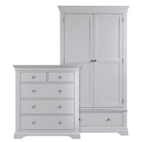 Grey Wardrobe and Chest of Drawers Set - Olivia
