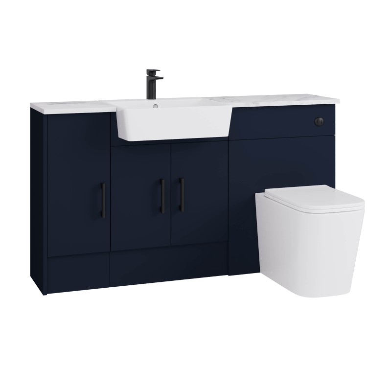 1500mm Blue Toilet and Sink Unit with Storage Unit & Black Fittings - Ontario