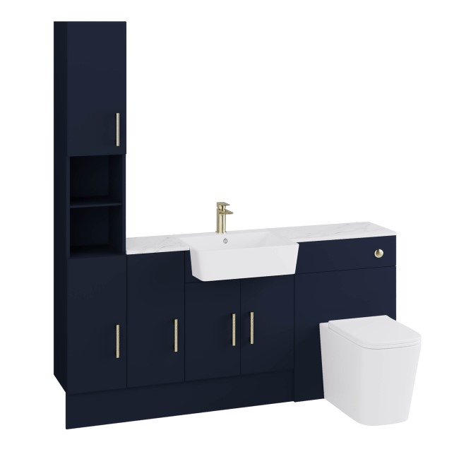 1800mm Blue Toilet and Sink Unit with Storage Units & Brass Fittings - Ontario