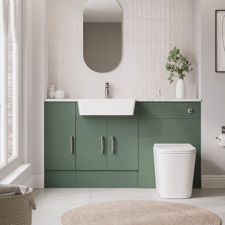 1500mm Green Toilet and Sink Unit with Storage Unit & Chrome Fittings - Ontario