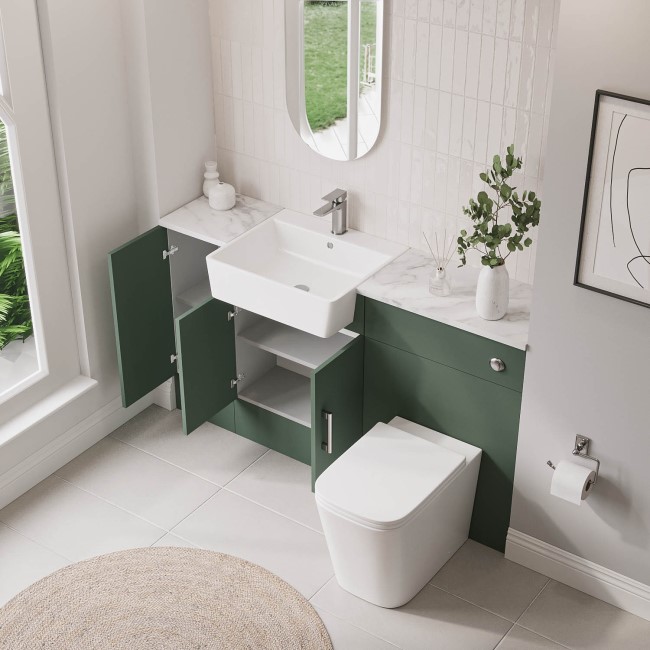 1500mm Green Toilet and Sink Unit with Storage Unit & Chrome Fittings - Ontario