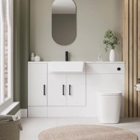 1500mm White Toilet and Sink Unit with Storage Unit & Black Fittings - Ontario