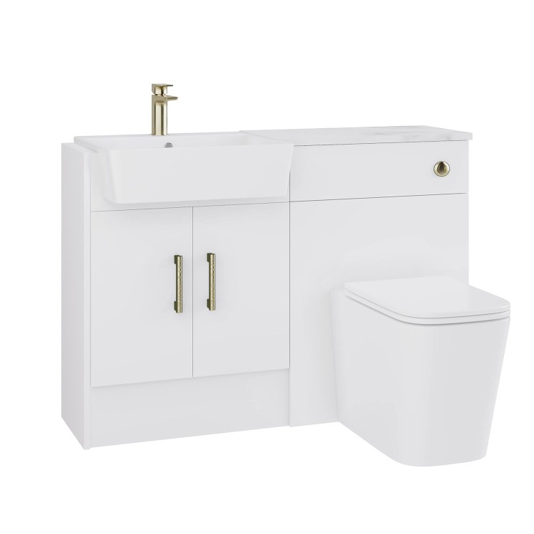 1200mm White Toilet and Sink Unit with Brass Fittings - Ontario