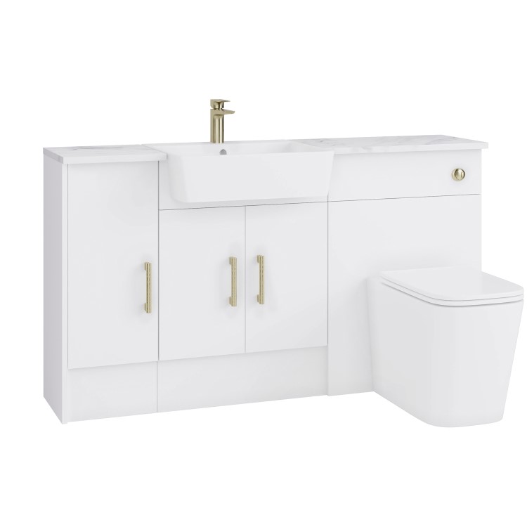 1500mm White Toilet and Sink Unit with Storage Unit & Brass Fittings - Ontario