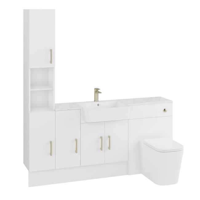 1800mm White Toilet and Sink Unit with Storage Units & Brass Fittings - Ontario