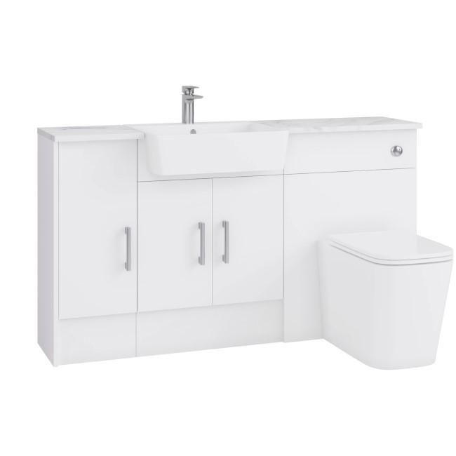 1500mm White Toilet and Sink Unit with Storage Unit & Chrome Fittings - Ontario