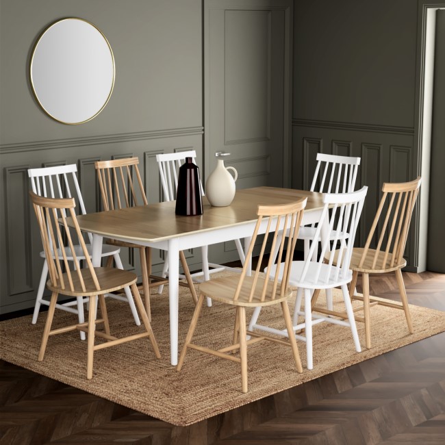 8 Seater Oak Extendable Dining Table with 8 Spindle Dining Chairs