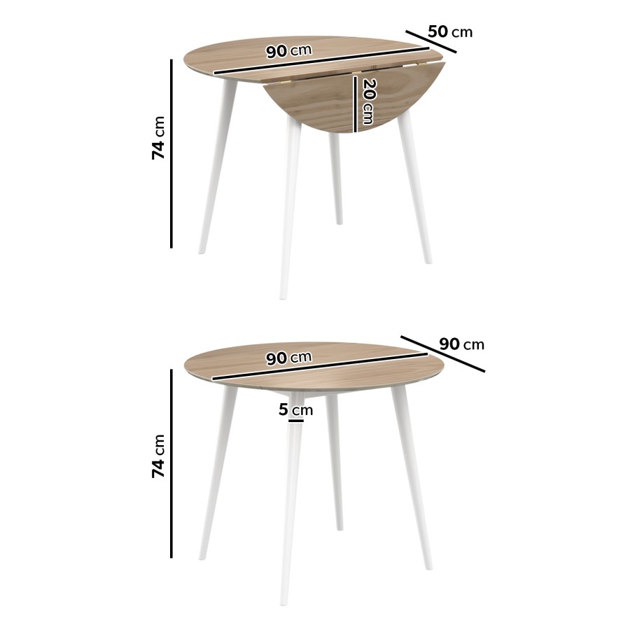 Oak Two Tone Round Drop Leaf Dining Table with 4 Wooden Spindle Dining Chairs