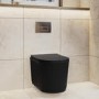 Matt Black Fluted Wall Hung Rimless Toilet with Soft Close Seat, Chrome Pneumatic Flush Plate, 820mm Frame & Cistern – Oregon