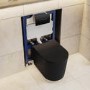 Matt Black Fluted Wall Hung Rimless Toilet with Soft Close Seat, Matt Black Pneumatic Flush Plate, 820mm Frame & Cistern – Oregon