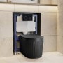 Matt Black Fluted Wall Hung Rimless Toilet with Soft Close Seat, Black Glass Sensor Flush Plate, 820mm Frame & Cistern – Oregon