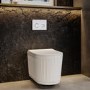 Fluted Wall Hung Rimless Toilet with Soft Close Seat, White Glass Sensor Flush Plate, 820mm Frame & Cistern – Oregon