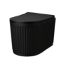 Matt Black Fluted Wall Hung Rimless Toilet with Soft Close Seat, Matt Black Pneumatic Flush Plate, 1168mm Frame & Cistern – Oregon