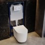 Fluted Wall Hung Rimless Toilet with Soft Close Seat, White Glass Sensor Flush Plate, 1168mm Frame & Cistern – Oregon