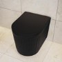 Matt Black Fluted Wall Hung Rimless Toilet with Soft Close Seat, Gunmetal Pneumatic Flush Plate, 820mm Frame & Cistern – Oregon