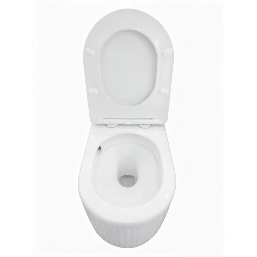 Fluted Wall Hung Rimless Short Projection Toilet with Soft Close Seat - Oregon