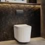 Fluted Wall Hung Toilet with Soft Close Seat, Matt Black Pneumatic Flush Plate, 820mm Frame & Cistern - Oregon