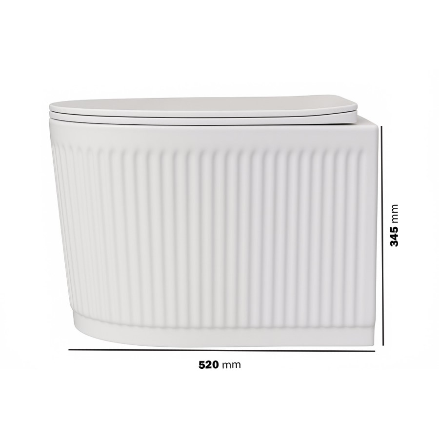 Fluted Wall Hung Rimless Toilet with Soft Close Seat, Black Glass Sensor Flush Plate, 1168mm Frame & Cistern – Oregon