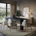 BUN/OSC001/96762 Large Black Oak Pebble Dining Table Set with 6 Beige Upholstered Chairs - Seats 6 - Oscar