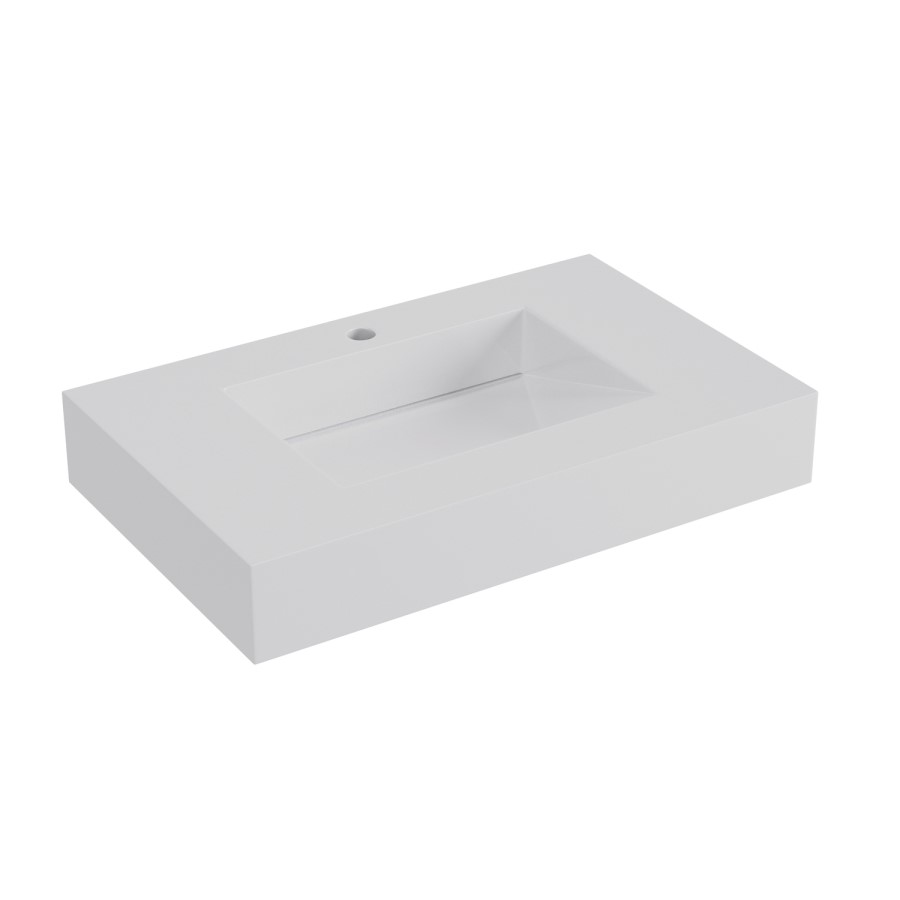 White Rectangular Wall Hung Basin with Hidden Waste 600mm - Oslo