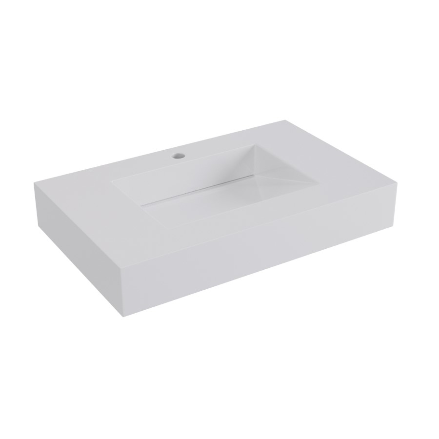 White Rectangular Wall Hung Basin with Hidden Waste 800mm - Oslo