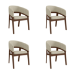 Set of 4 Walnut and Beige Upholstered Curved Dining Chairs - Owen