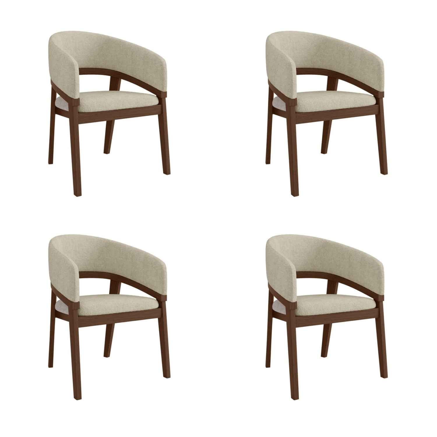 Owen Beige Set Of 4 Walnut And Upholstered Curved Dining Chairs