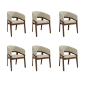 BUN/OWE001/96140 Set of 6 Walnut & Beige Upholstered Curved Dining Chairs - Owen
