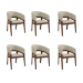 Set of 6 Walnut and Beige Upholstered Curved Dining Chairs - Owen