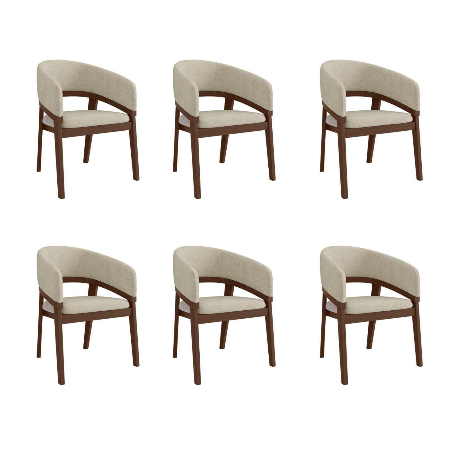 Owen Beige Set Of 6 Walnut And Upholstered Curved Dining Chairs