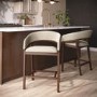 Set of 2 Walnut & Beige Upholstered Curved Kitchen Stools with Backs - Owen