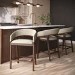 Set of 3 Walnut & Beige Upholstered Curved Kitchen Stools with Backs - Owen