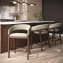 Set of 3 Walnut & Beige Upholstered Curved Kitchen Stools with Backs - Owen