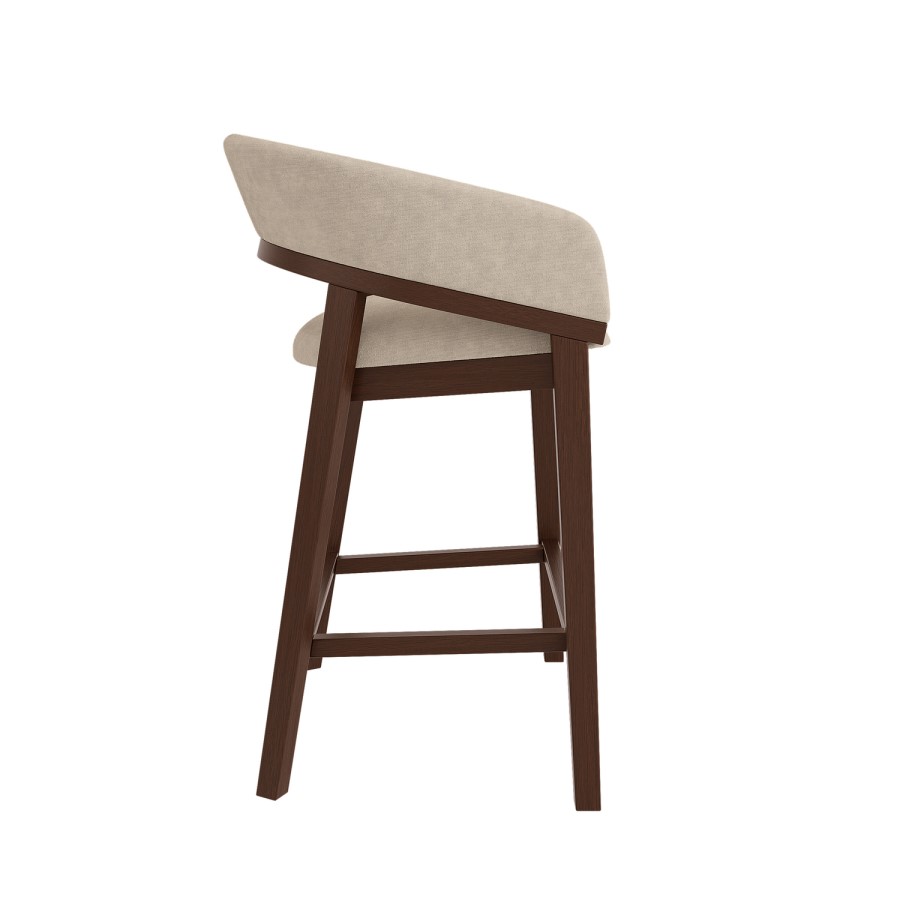 Set of 3 Walnut & Beige Upholstered Curved Kitchen Stools with Backs - Owen