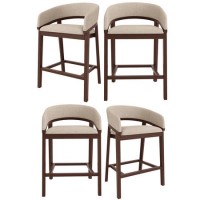 Set of 4 Walnut & Beige Upholstered Curved Kitchen Stools with Backs - Owen