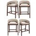 Set of 4 Walnut & Beige Upholstered Curved Kitchen Stools with Backs - Owen